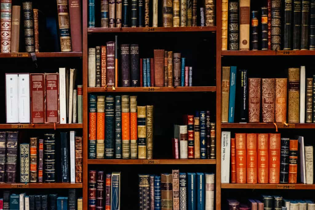 Image of library shelves to iluustrate the use of categories and tags in WordPress